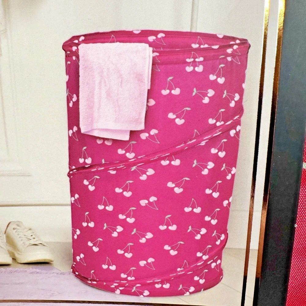 Juicy‎ Couture Cherry Pop Up Laundry Hamper Pink Foldable Mesh Drawstring New